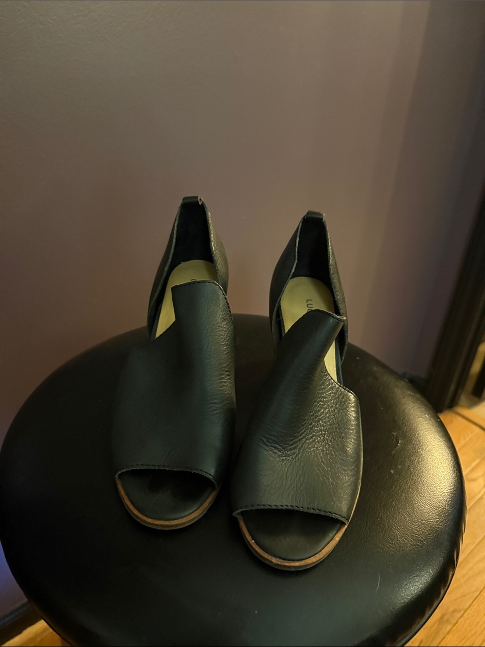 Lucky Brand Black Open-Toe Leather Ankle Booties
